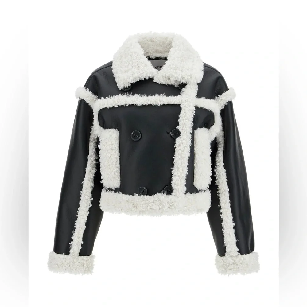 Stand Studio Women's Black & Off-white Kristy Faux-shearling Jacket size medium